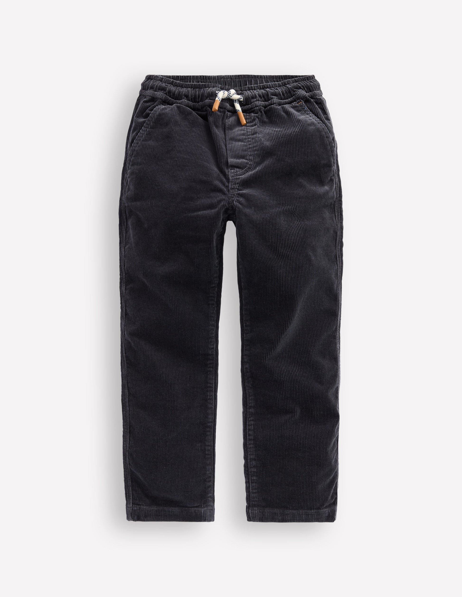 Slim Pull On Trousers-Charcoal Cord-1