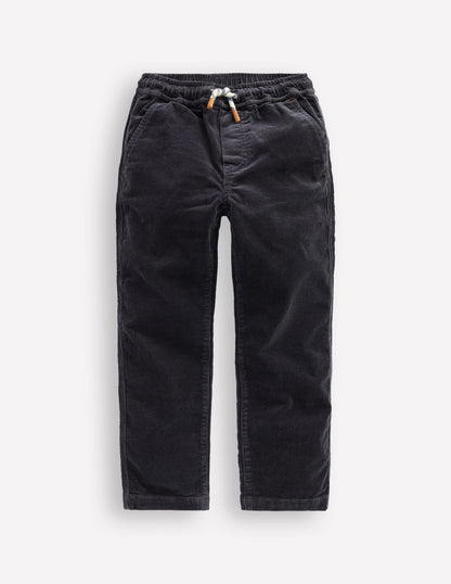 Slim Pull On Trousers-Charcoal Cord-1