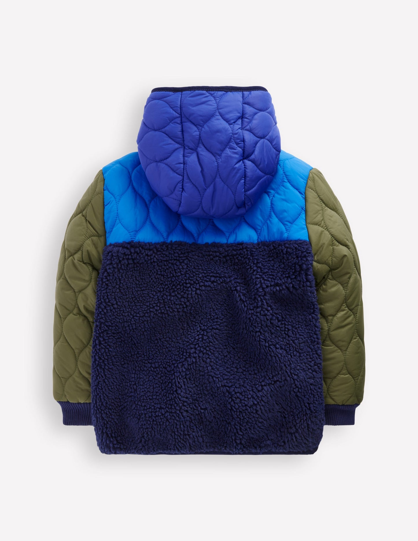 Quilted Borg Jacket-Classic Khaki Colourblock