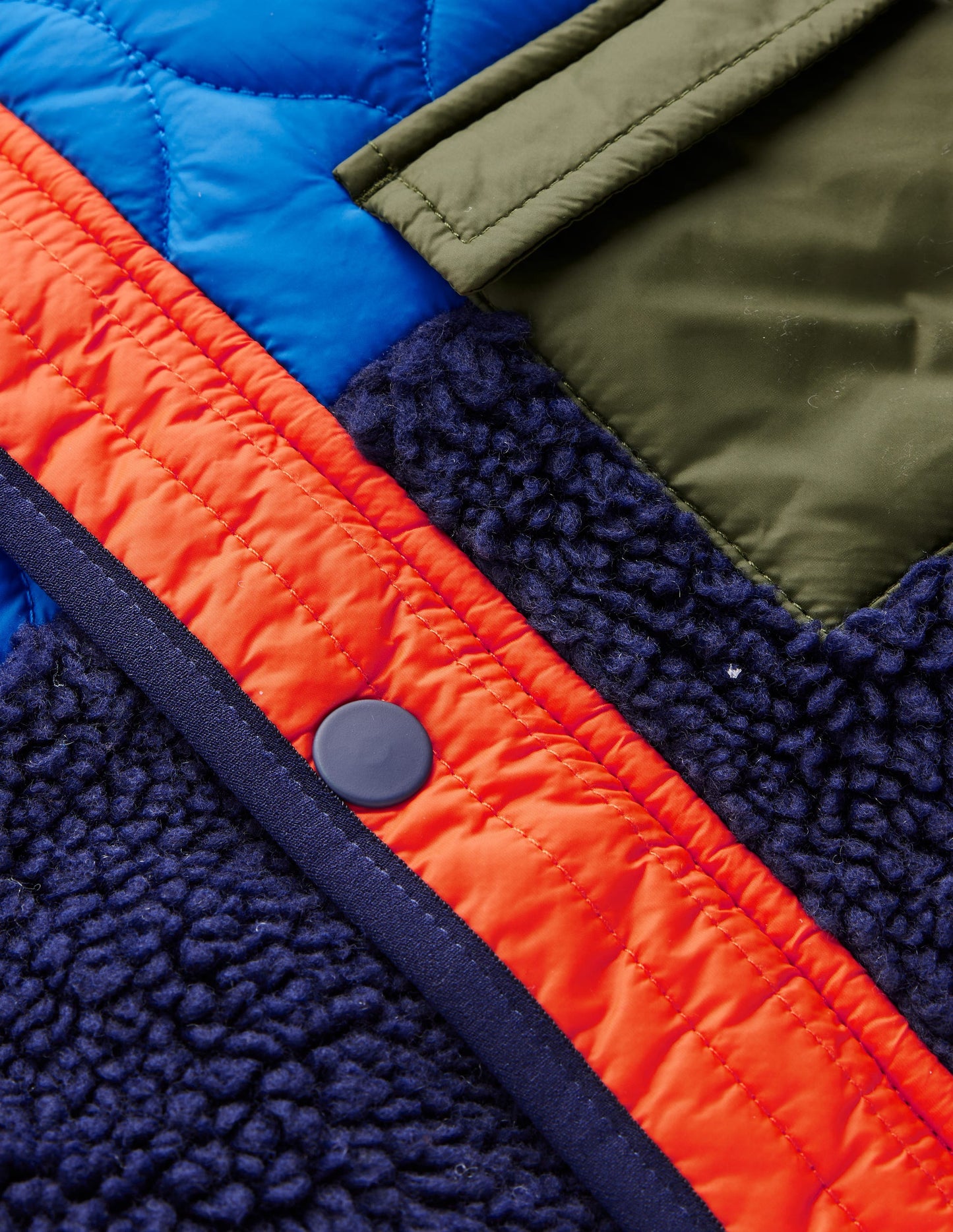 Quilted Borg Jacket-Classic Khaki Colourblock