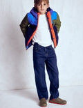 Quilted Borg Jacket-Classic Khaki Colourblock
