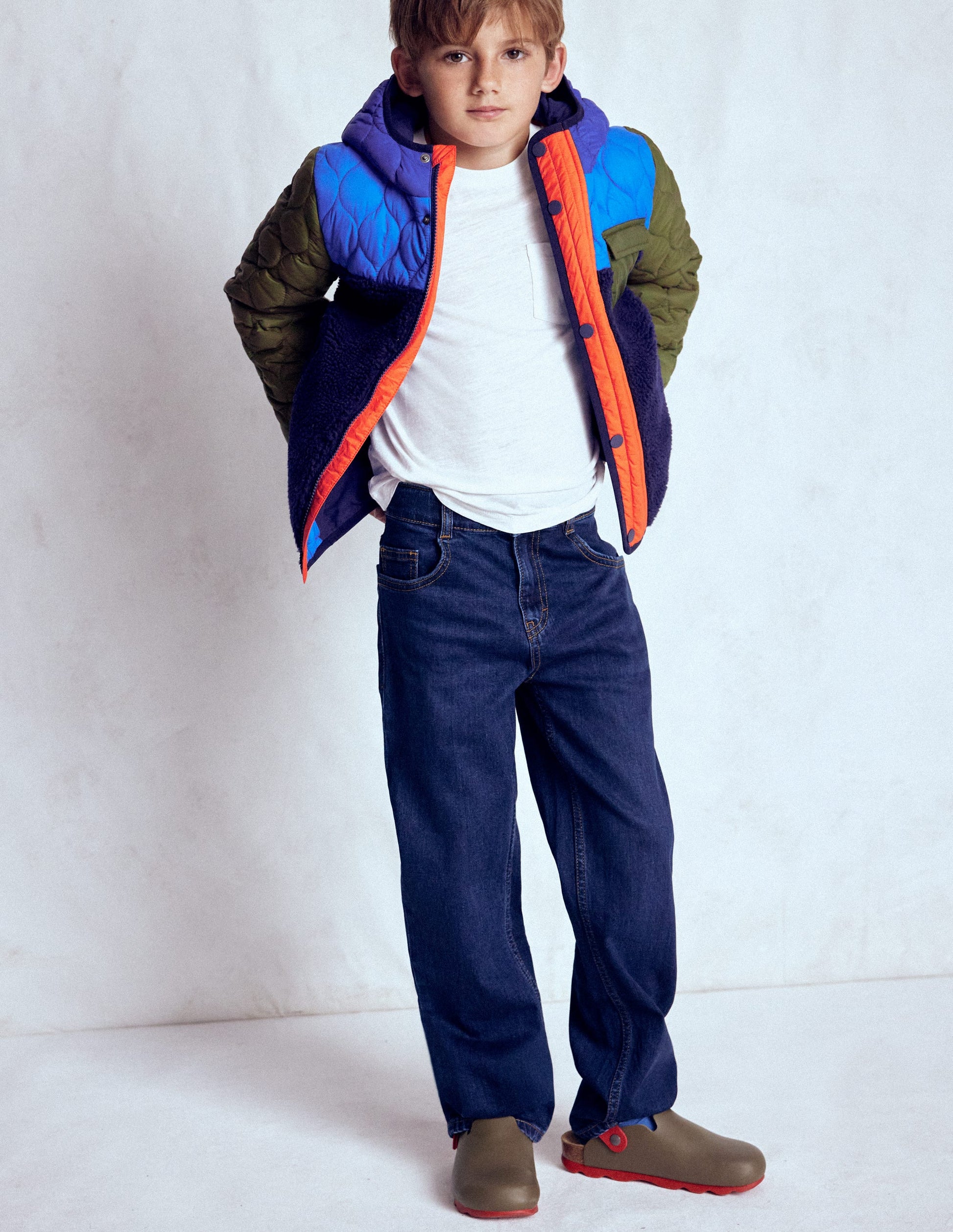 Quilted Borg Jacket-Classic Khaki Colourblock-1