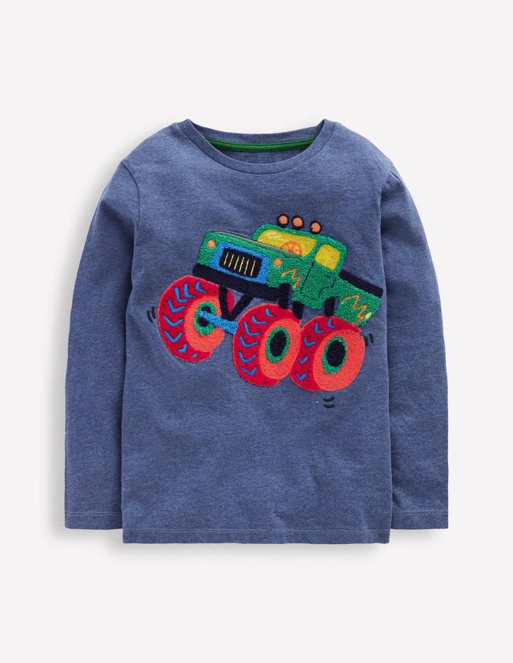 Long Sleeve Bouclé T-shirt-Denim Marl Monster Truck