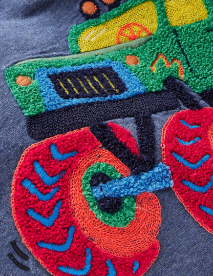 Long Sleeve Bouclé T-shirt-Denim Marl Monster Truck-3