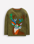 Long Sleeve Bouclé T-shirt-Winter Moss Deer