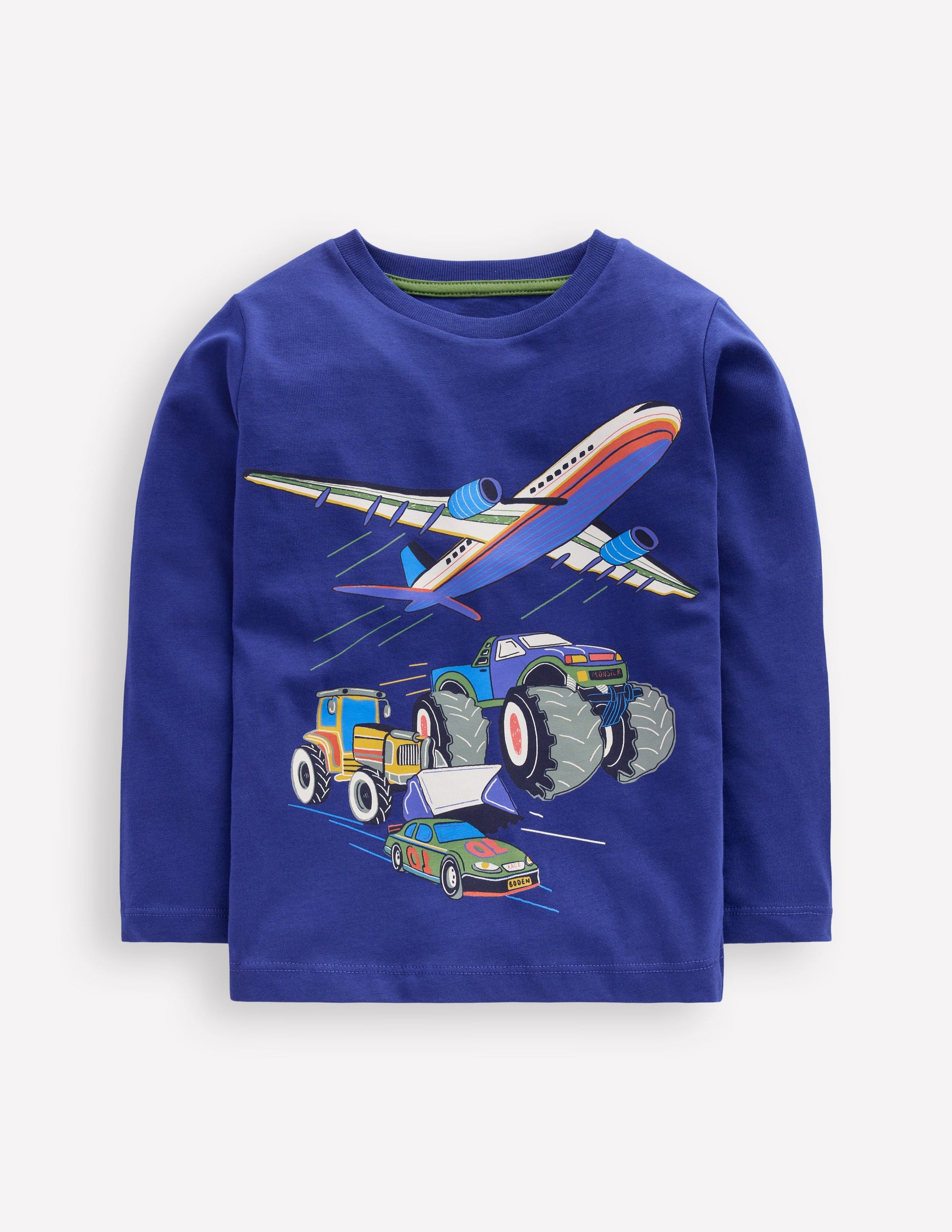 Long Sleeve Printed T-shirt-Sapphire Blue Vehicles-3