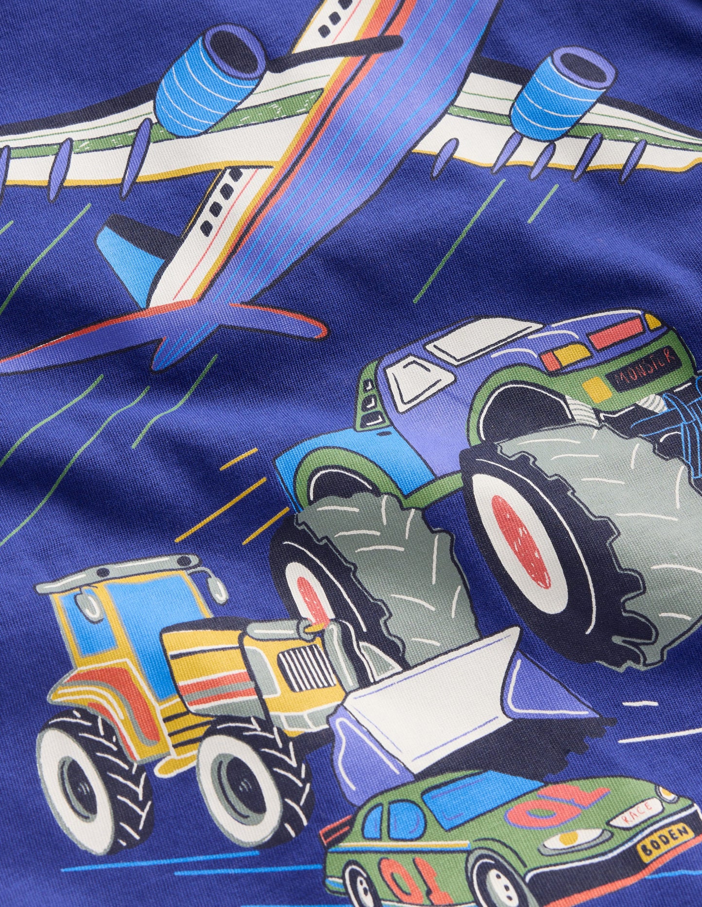 Long Sleeve Printed T-shirt-Sapphire Blue Vehicles