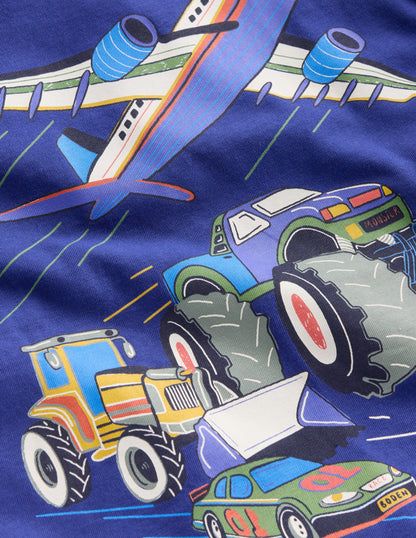 Long Sleeve Printed T-shirt-Sapphire Blue Vehicles-2
