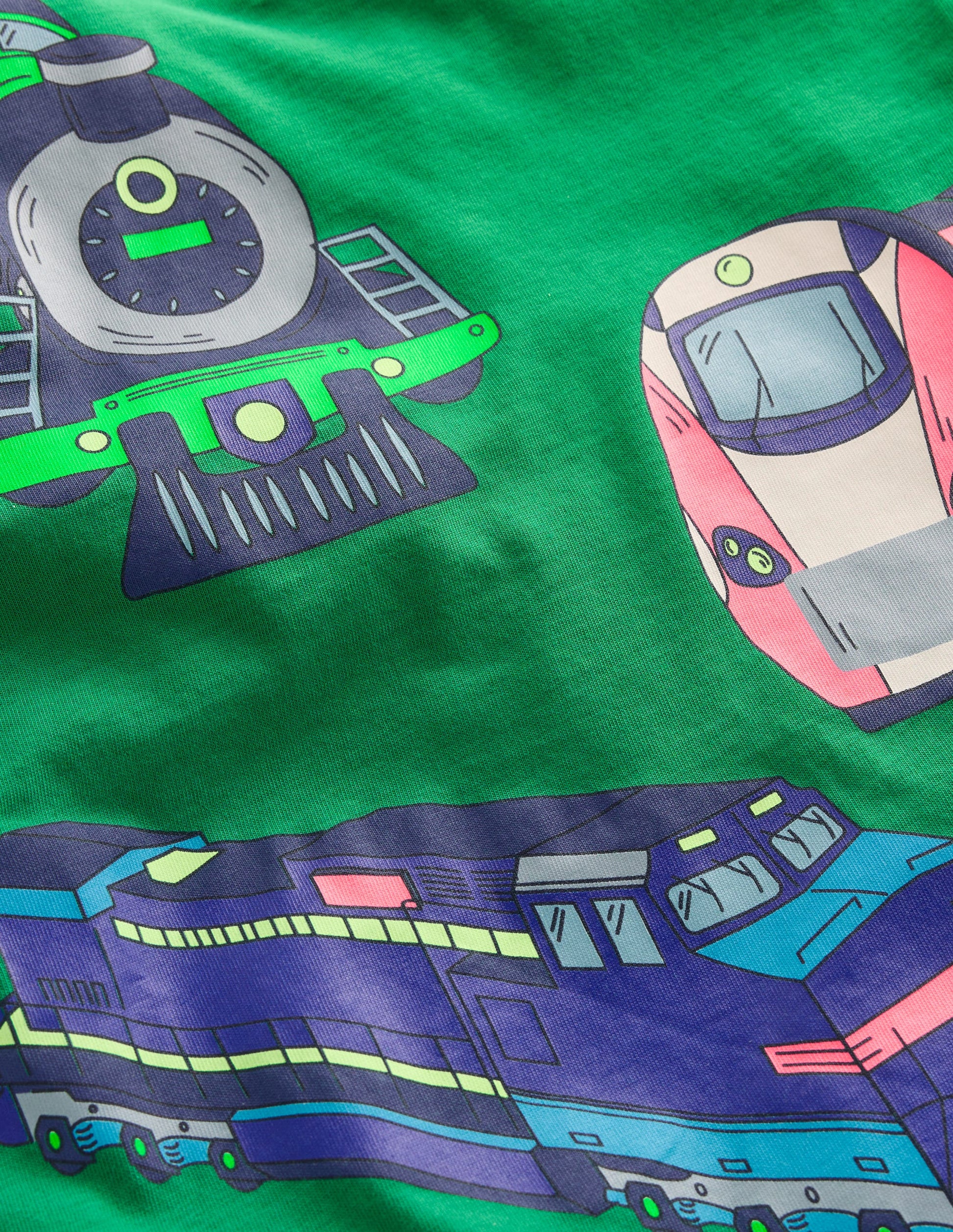 Long Sleeve Printed T-shirt-Pine Green Trains-3