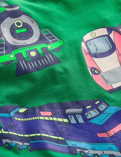 Long Sleeve Printed T-shirt-Pine Green Trains-3