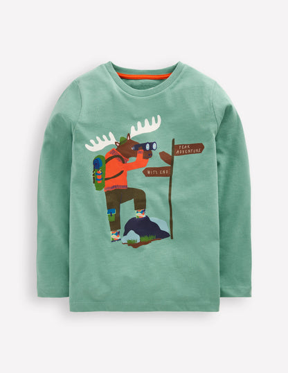 Long Sleeve Printed T-shirt-Oil Blue Moose Explorer-1