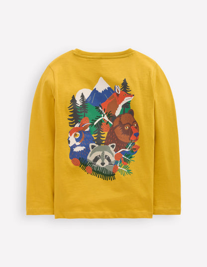 Front & Back Printed T-shirt-Oil Yellow Mountain Animals-2