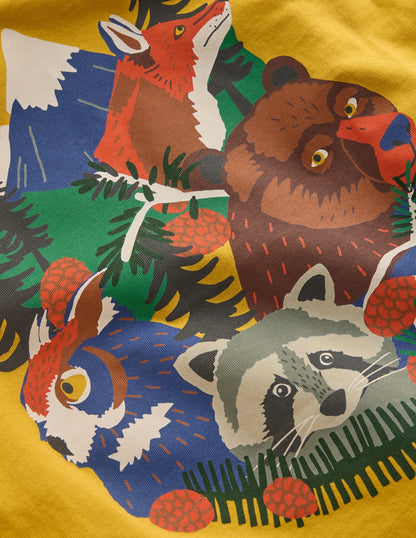 Front & Back Printed T-shirt-Oil Yellow Mountain Animals-3