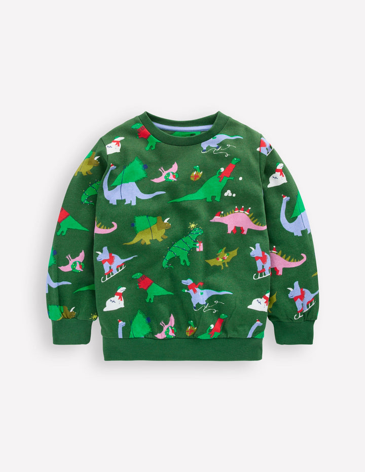 Everyday Printed Sweatshirt-Grape Leaf Christmas Dinos