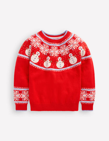 Fair Isle Jumper-Poppy Red Snowmen-1