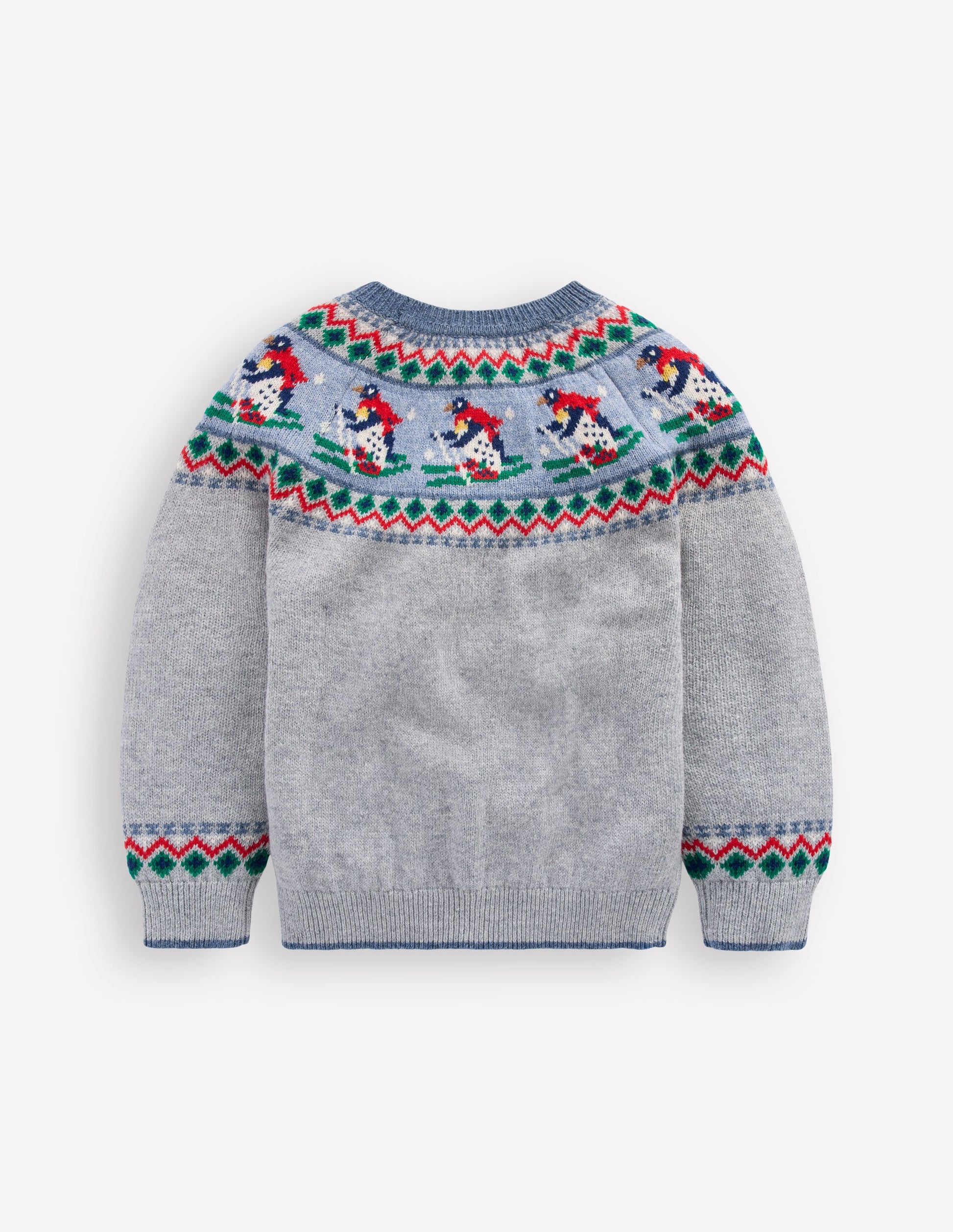 Fair Isle Jumper-Grey Marl Skiing Penguins-2