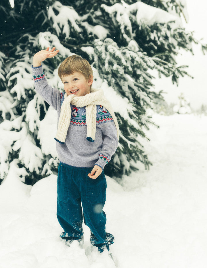 Fair Isle Sweater-Grey Marl Skiing Penguins