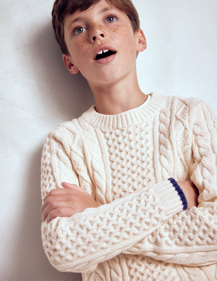 Heritage Cable Jumper-Ecru Marl