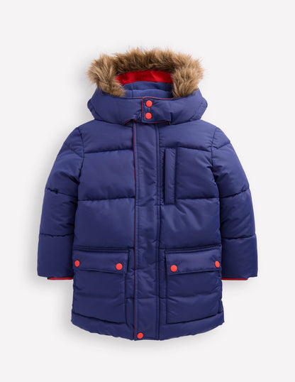 Fleece Lined Padded Coat-Navy-1