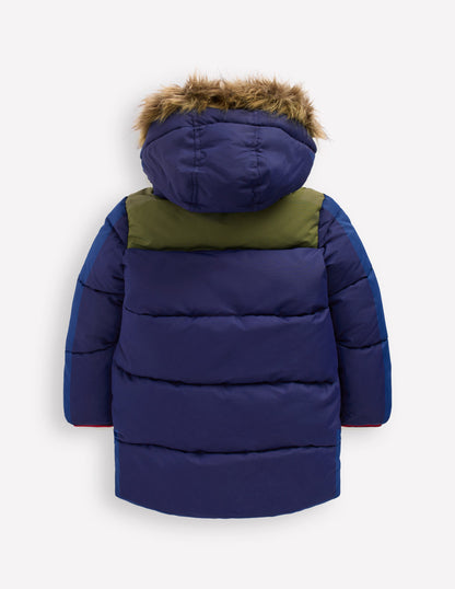 Fleece Lined Padded Coat-Navy Colourblock-2