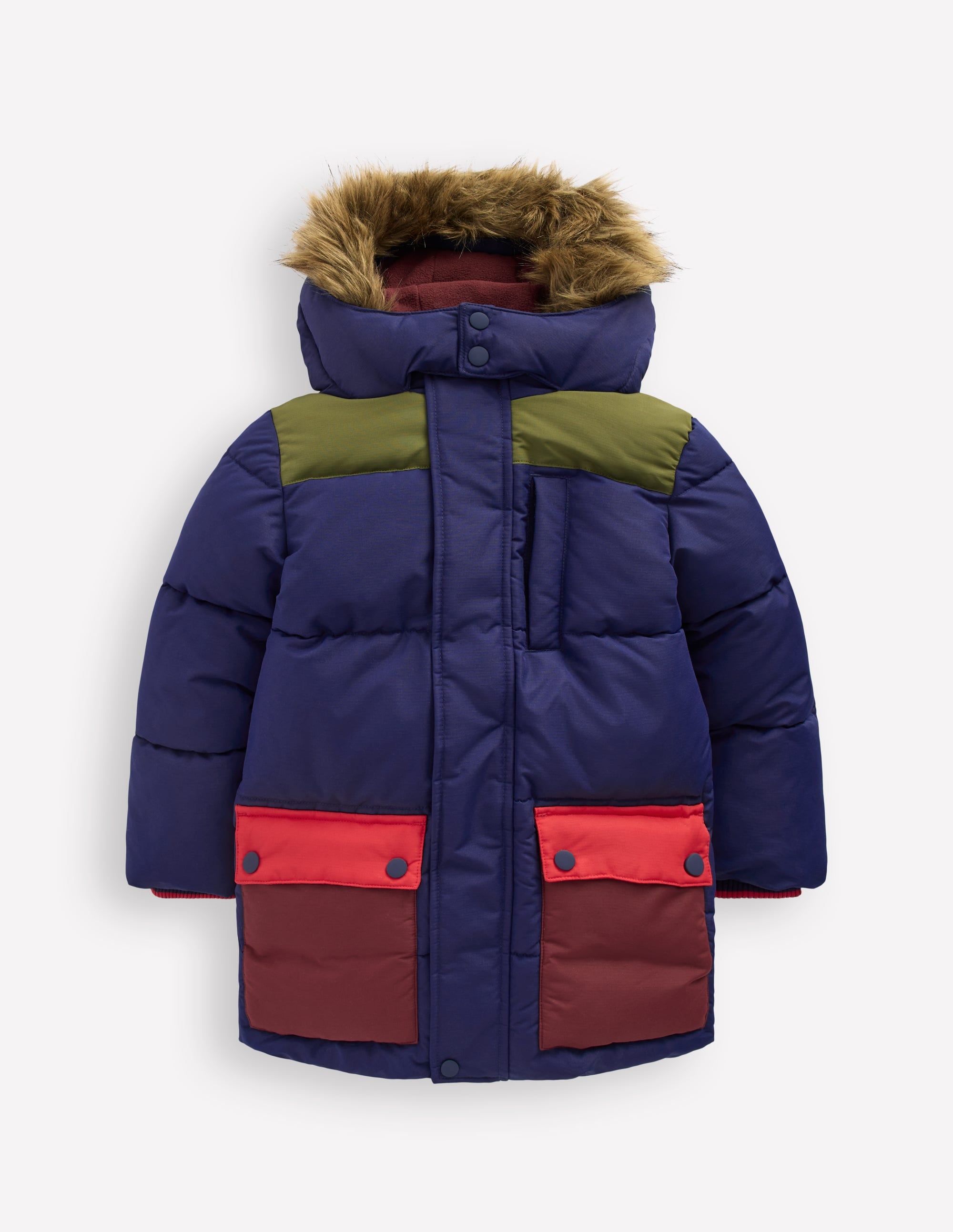 Fleece Lined Padded Coat-Navy Colourblock - Image 1