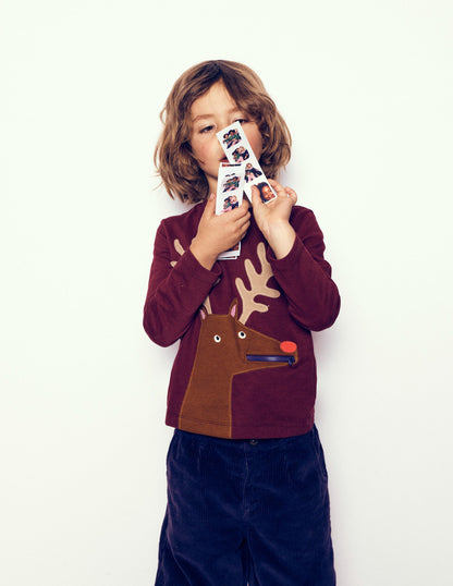 Zip Detail Appliqué T-shirt-Port Reindeer-4