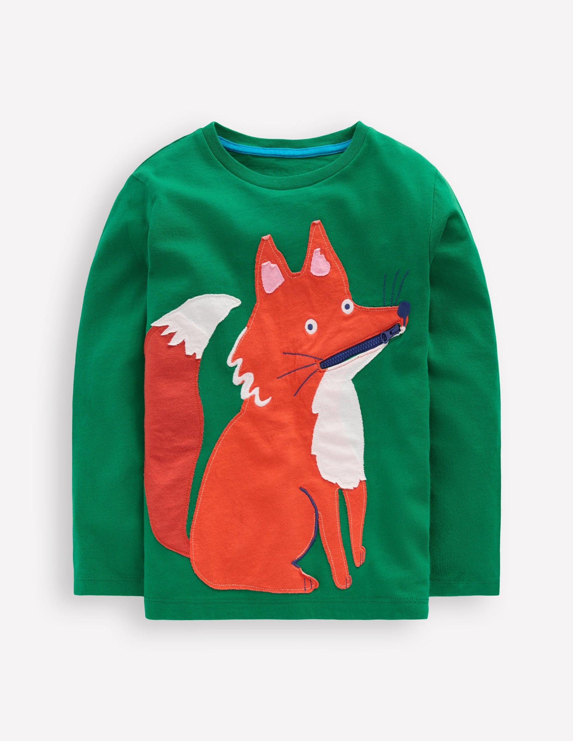 Zip Detail Appliqué T-shirt-Shady Green Fox-1