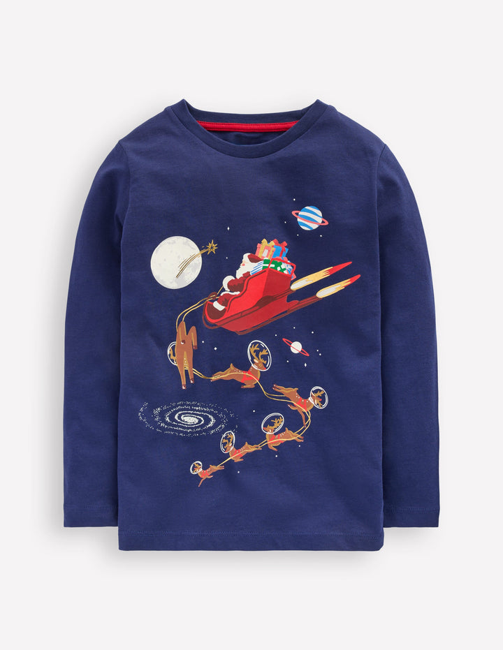 Long Sleeve Glow T-shirt-Space Santa
