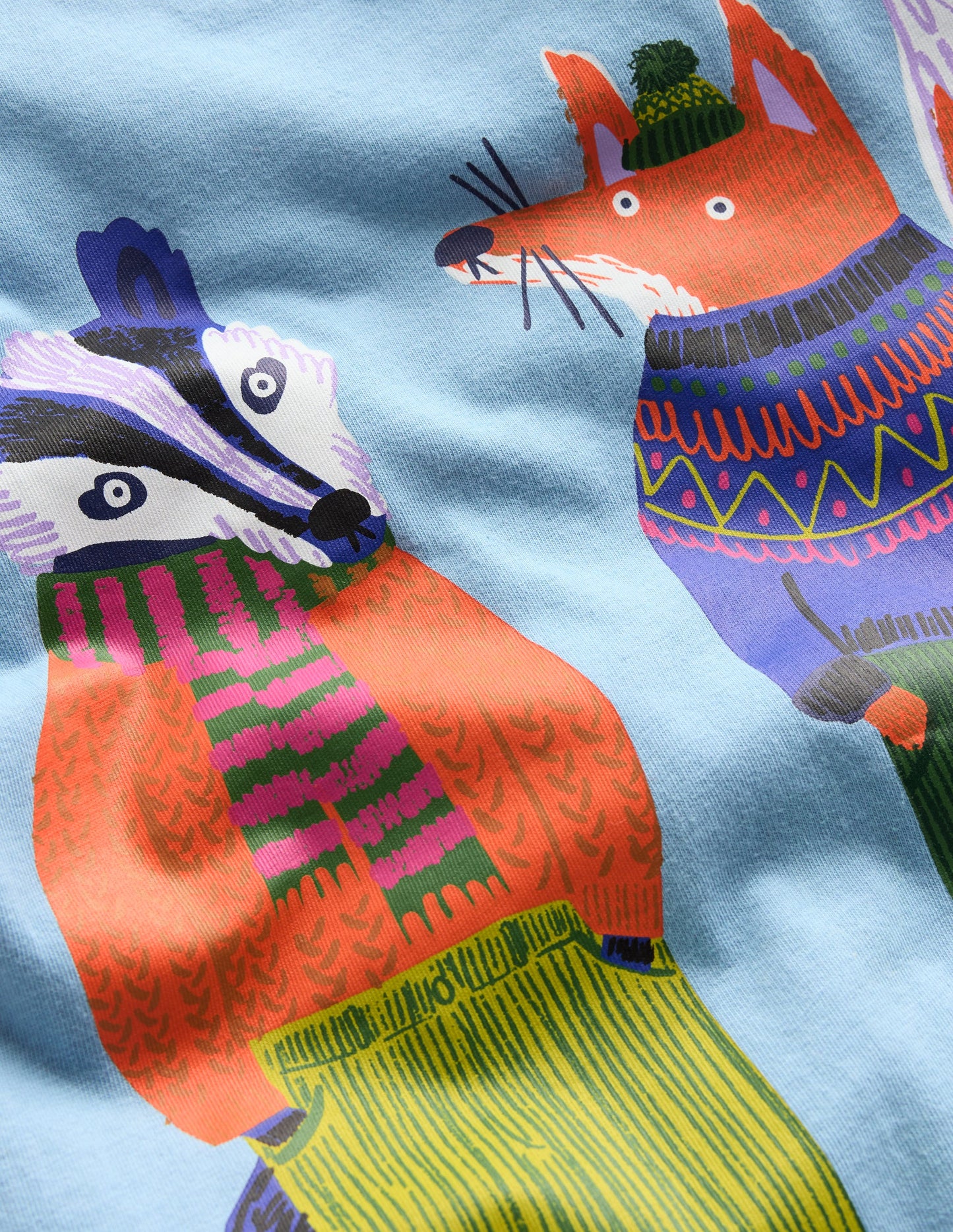 Long Sleeve Novelty T-shirt-Glacier Blue Foxes