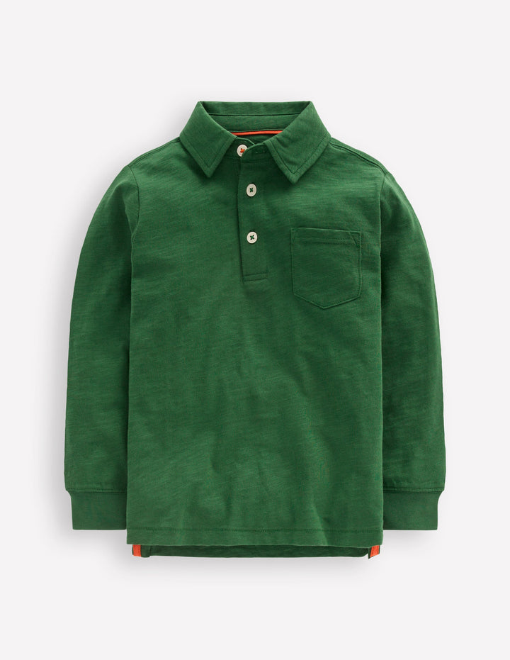 Long Sleeve Slub Polo-Pine Green