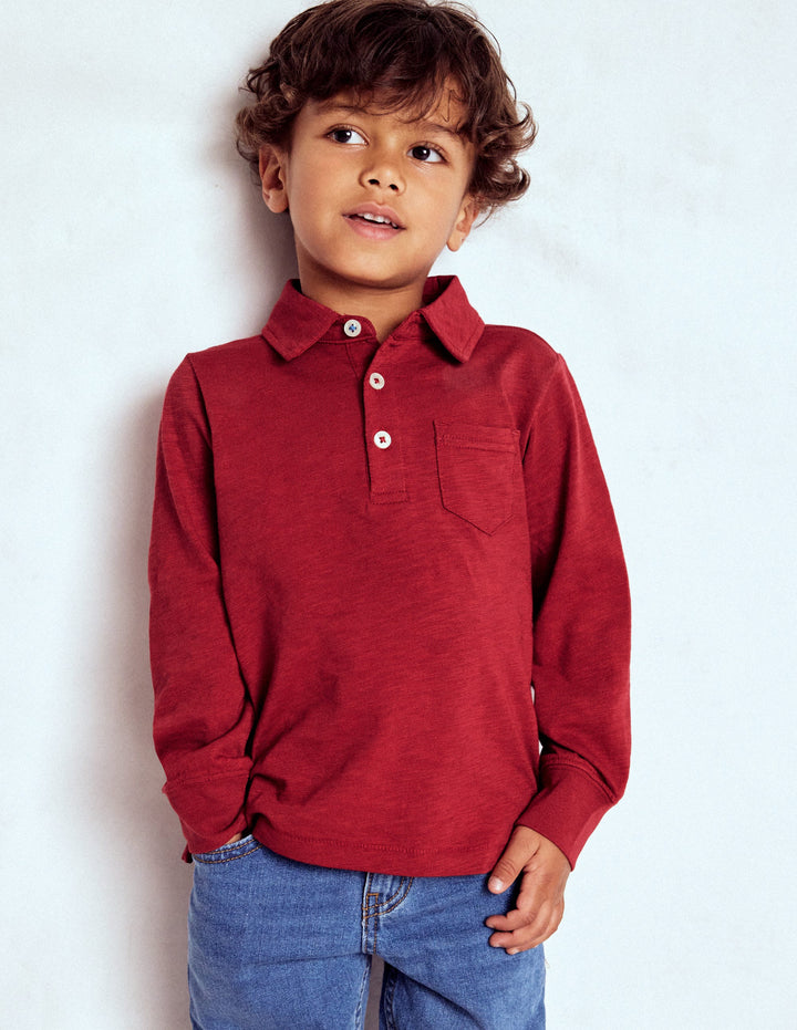 Long Sleeve Slub Polo-Red Liquorice