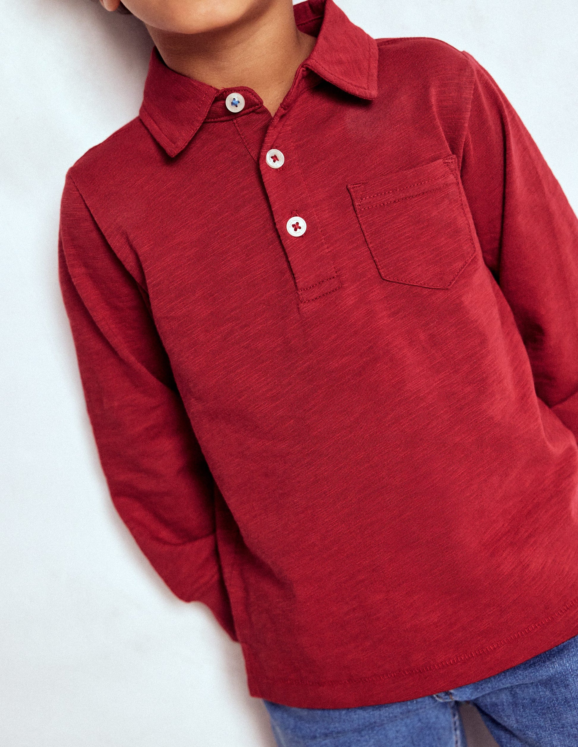 Long Sleeve Slub Polo-Red Liquorice-2
