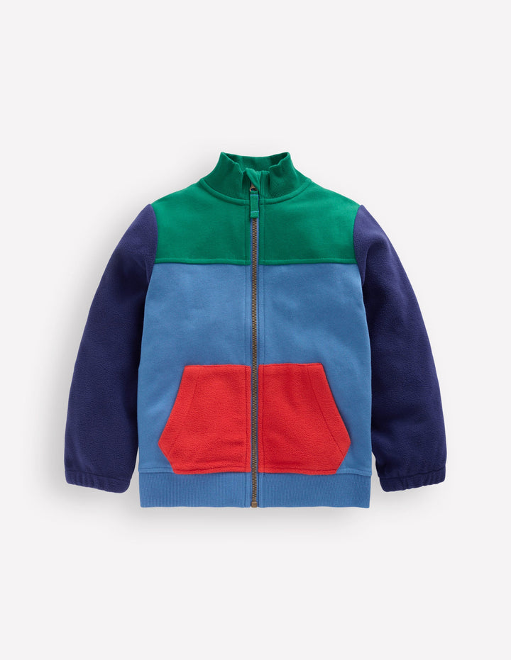 Cosy Zip Through Sweatshirt-Blue River Colourblock