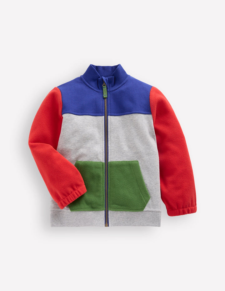 Cosy Zip Through Sweatshirt-Grey Marl Colourblock