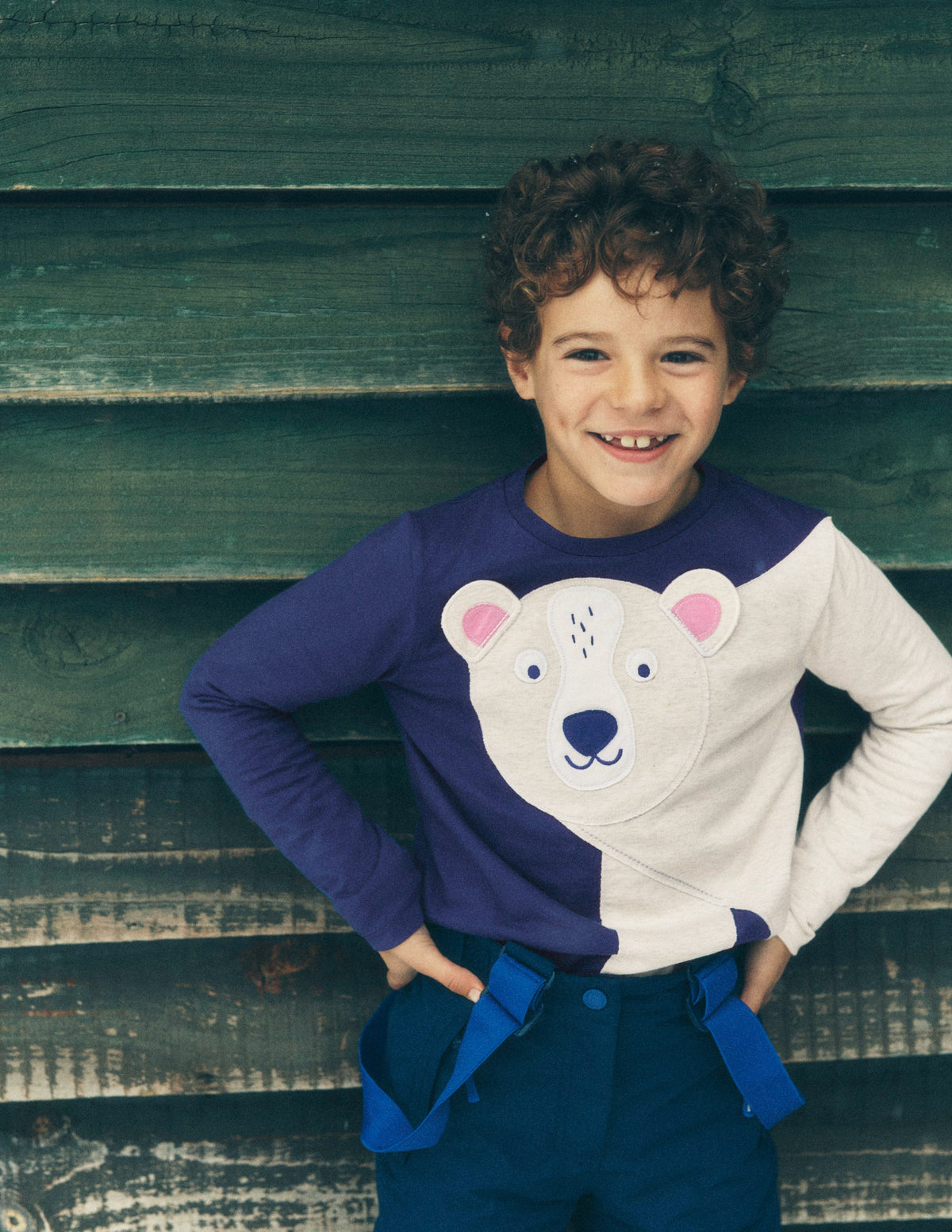 Fun Appliqué T-shirt-Blue Marl Polar bear - Image 4