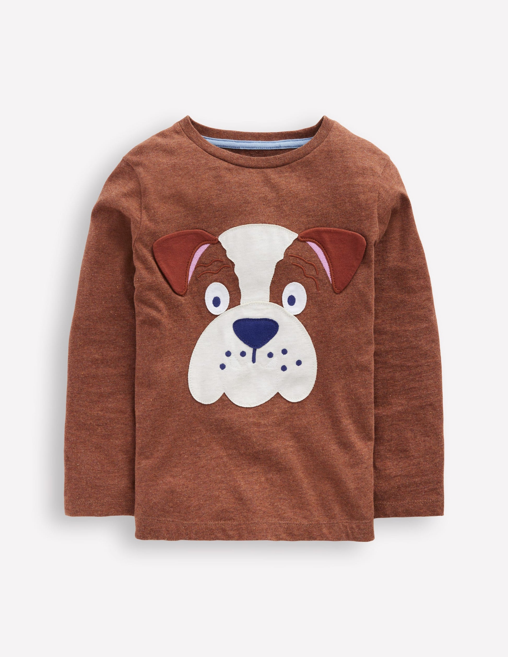 Fun Appliqué T-shirt-Brown Marl Bulldog-1