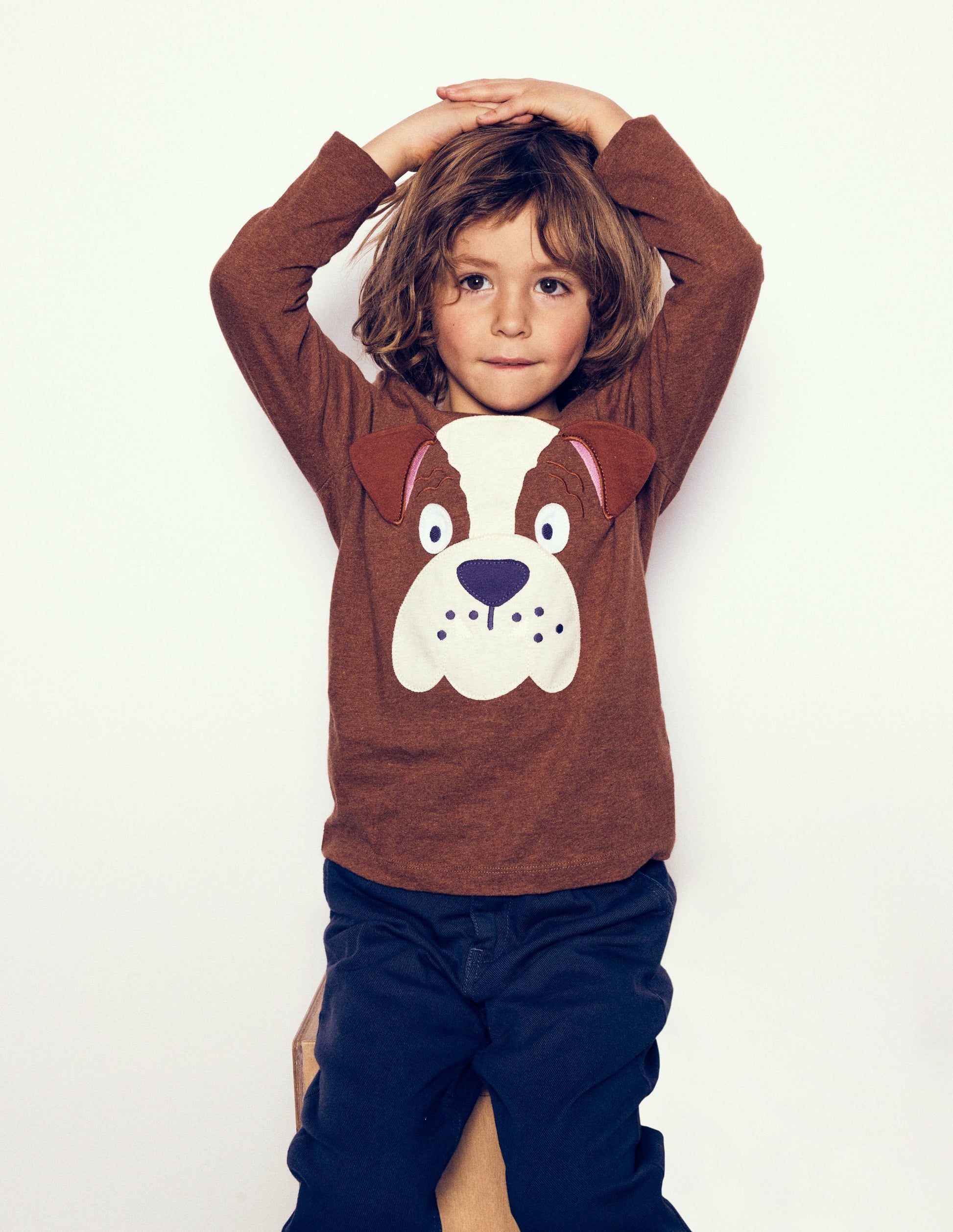 Fun Appliqué T-shirt-Brown Marl Bulldog-4