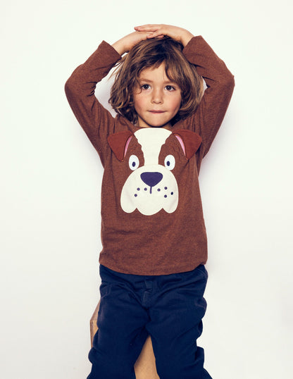Fun Appliqué T-shirt-Brown Marl Bulldog-4