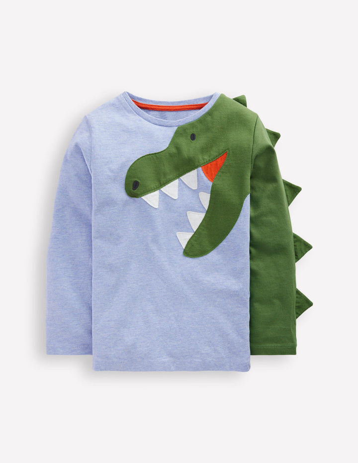 Fun Appliqué T-shirt-Blue Marl Dino