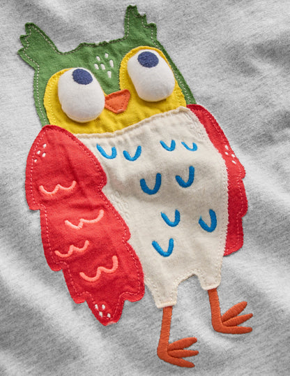 Long Sleeve Novelty 3D T-Shirt-Grey Marl Owl-3