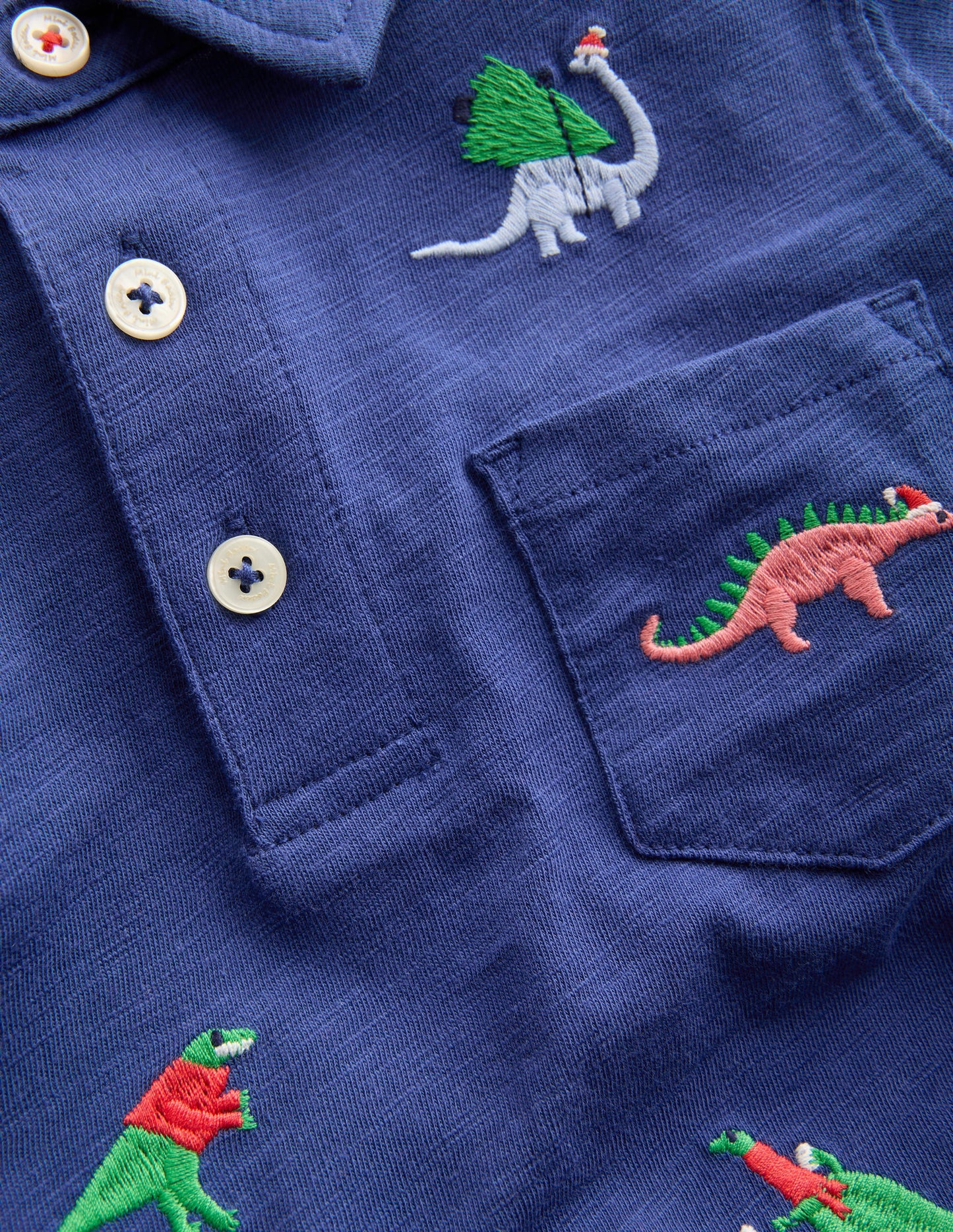 Embroidered Slub Polo Shirt-Starboard Blue Dino