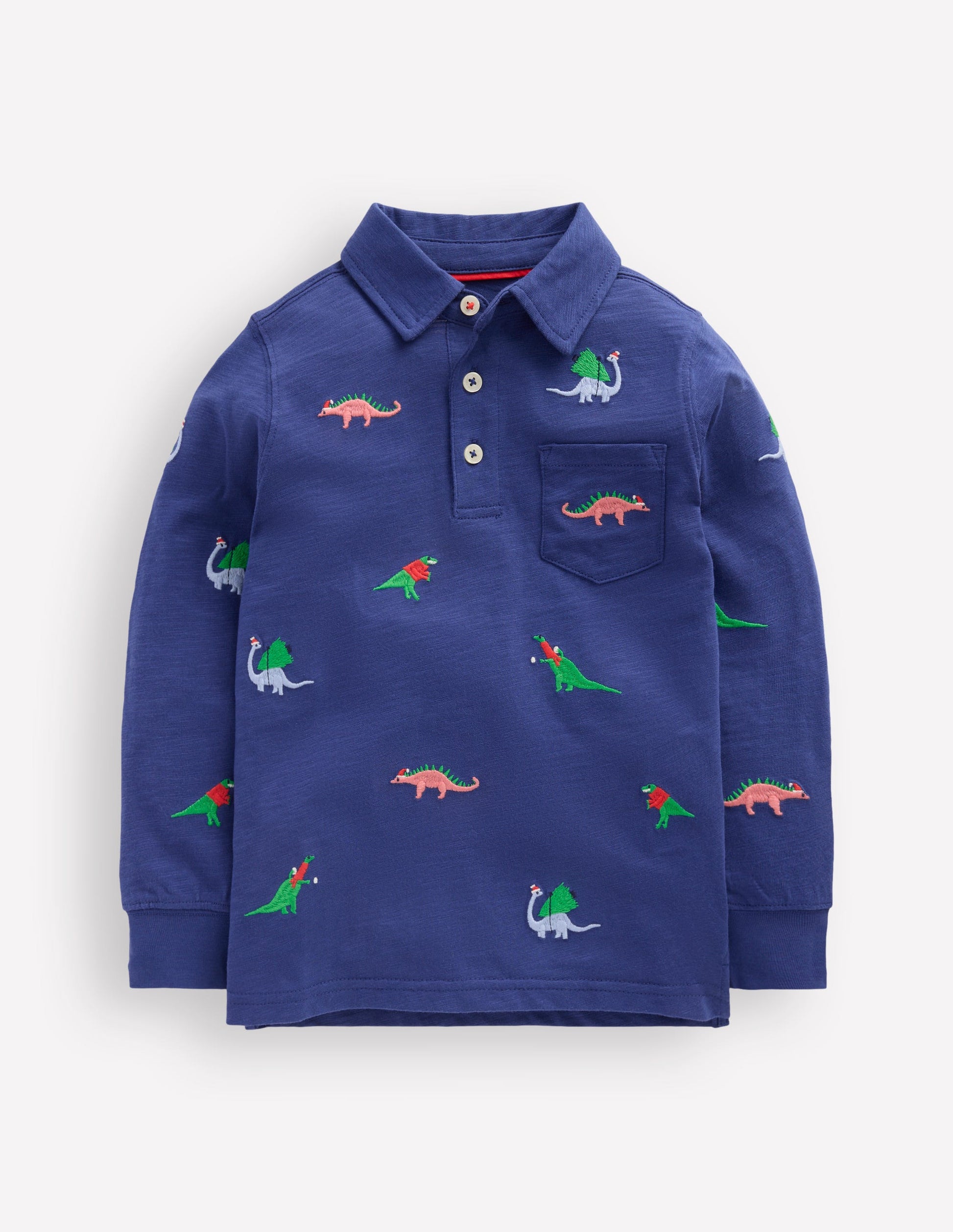 Embroidered Slub Polo Shirt-Starboard Blue Dino-1