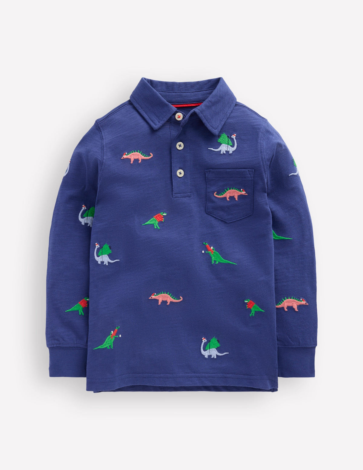 Embroidered Slub Polo Shirt-Starboard Blue Dino - Image 1