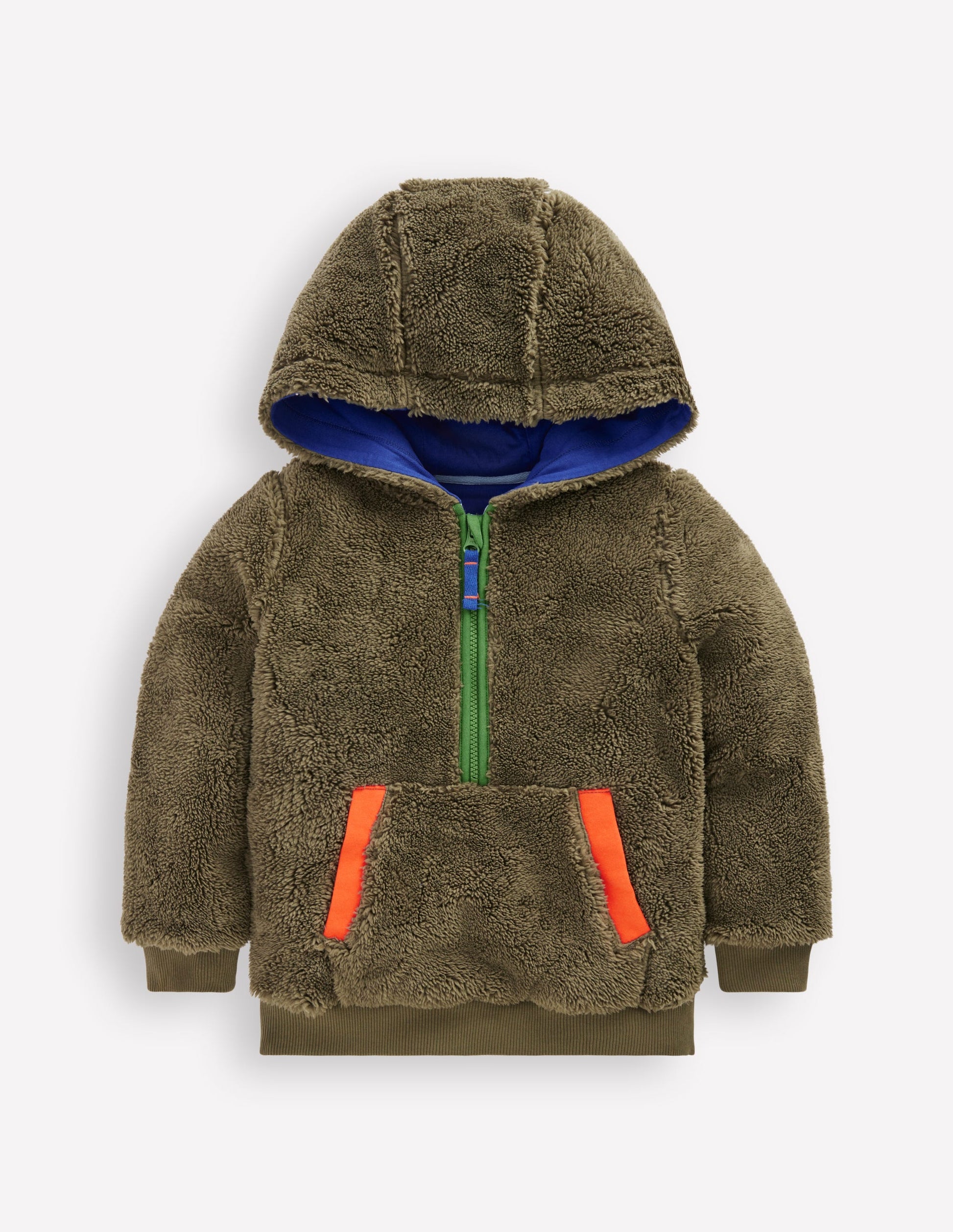 Fleece Half Zip Hoodie-Classic Khaki-1