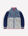 Chunky Zip-Through Jumper-Grey Marl Colour Block