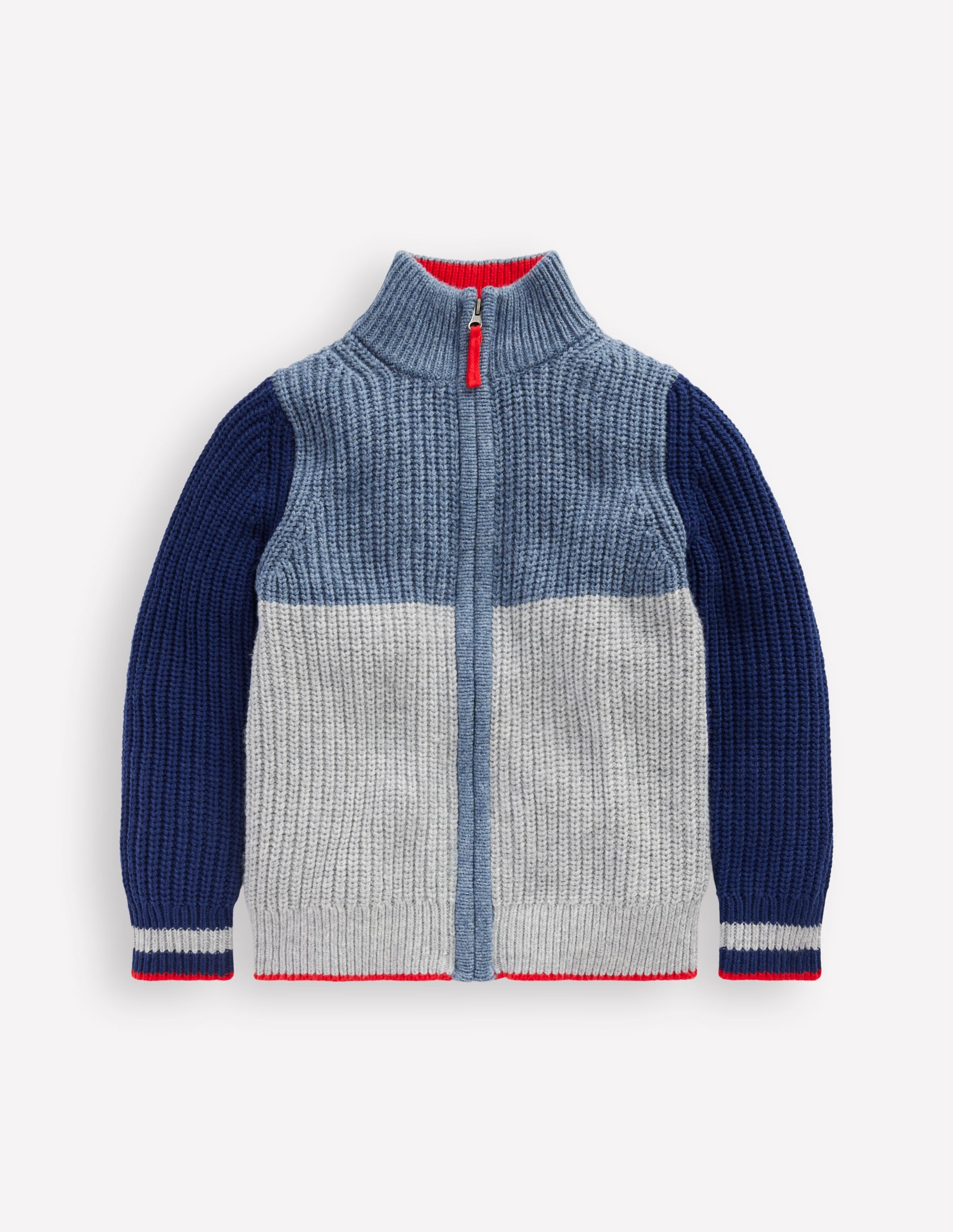 Chunky Zip-Through Jumper-Grey Marl Colour Block - Image 1