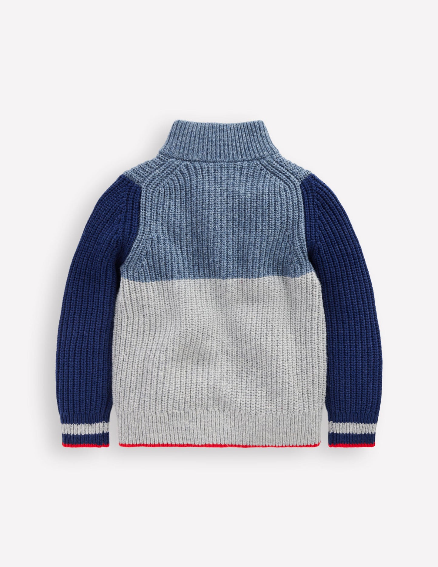 Chunky Zip-Through Jumper-Grey Marl Colour Block