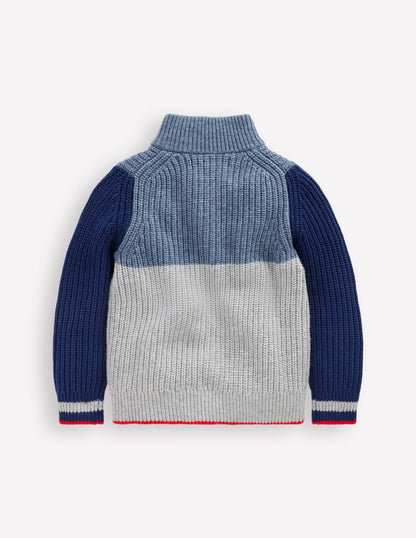 Chunky Zip-Through Jumper-Grey Marl Colour Block-2