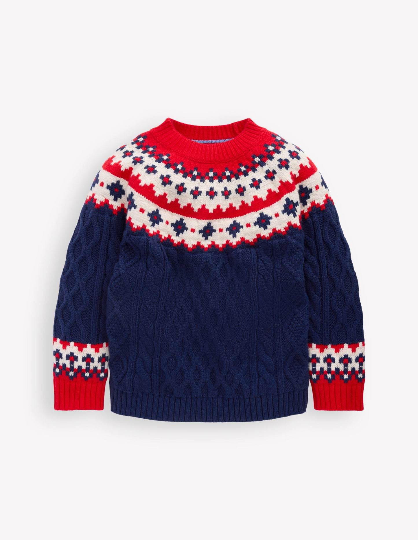 Cable Fair Isle Sweater-Medieval Blue