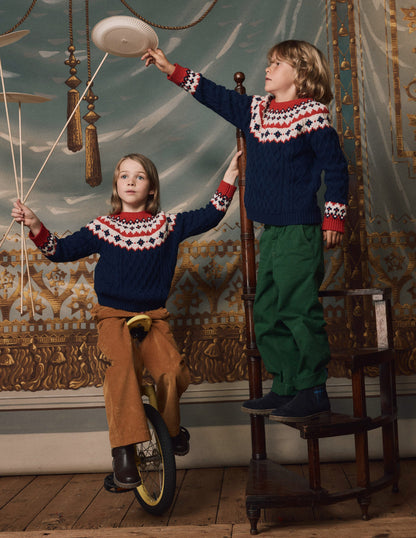 Cable Fair Isle Sweater-Medieval Blue-4